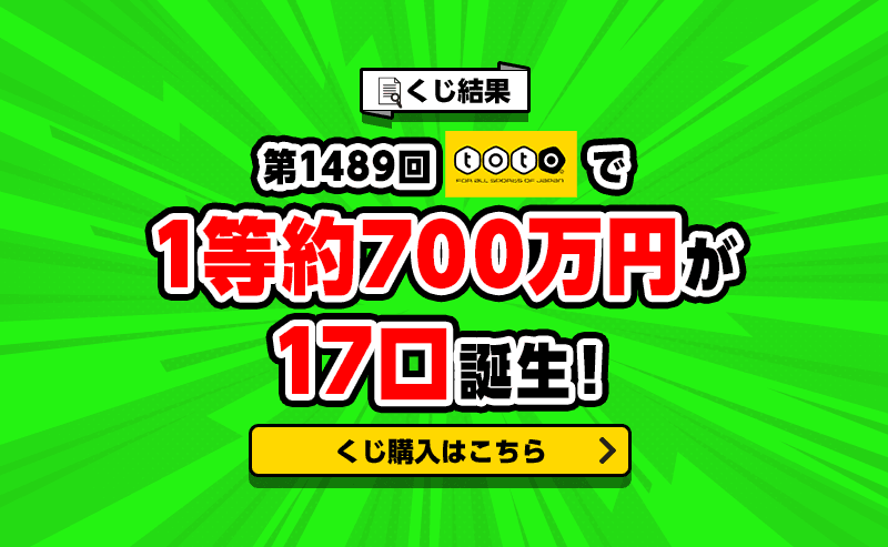 第1489回totoで1等約700万円が17口誕生！